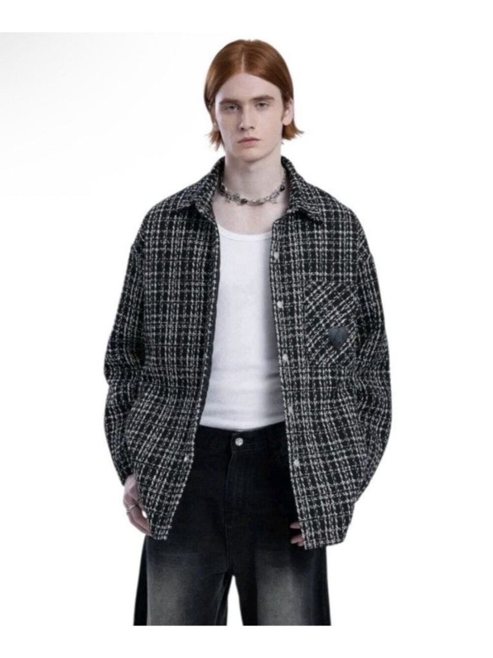 Aelfric Eden City Of Love Vintage Plaid Tweed Jacket Black White Men's Medium